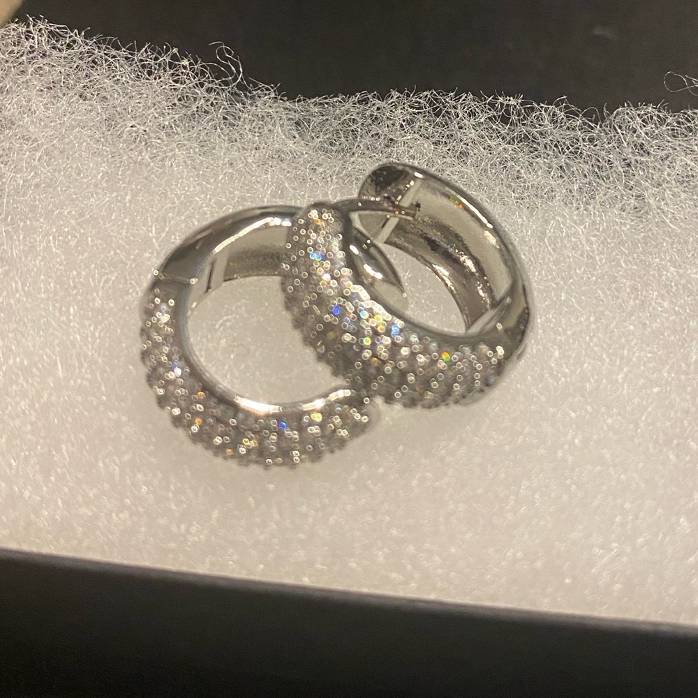 18K GOLD FILLED ROUNDED PAVE CZ HUGGIES - Picture 10 of 11